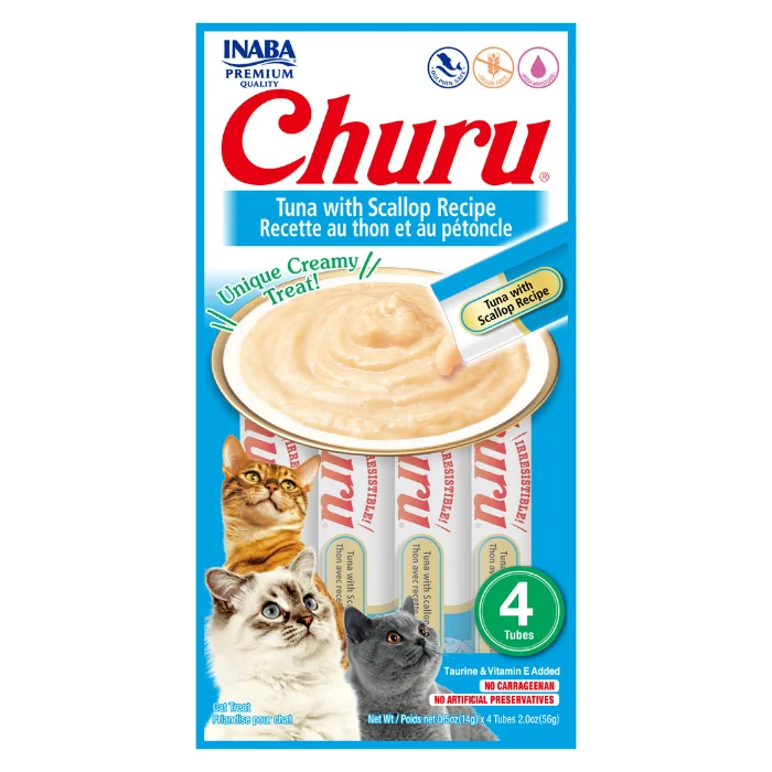 - Cat food for coat health Churu Creamy Cat Treats - Tuna with Scallop (4 sticks x 14g) - Cat food for coat health Churu Creamy Cat Treats - Tuna with Scallop (4 sticks x 14g)