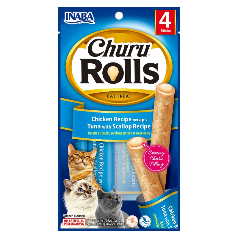 - High-protein cat food Churu Cat Treats Rolls - Chicken With Tuna & Scallop Recipe (39g) - High-protein cat food Churu Cat Treats Rolls - Chicken With Tuna & Scallop Recipe (39g)