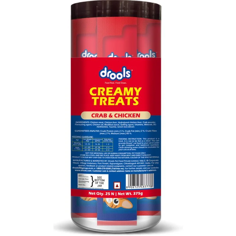 - Cat food for pregnant and nursing cats Drools Cat Creamy Treats, Crab & Chicken , 375 gm ( Pack of 25) - Cat food for pregnant and nursing cats Drools Cat Creamy Treats, Crab & Chicken , 375 gm ( Pack of 25)