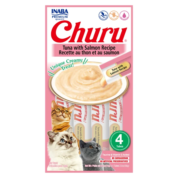- Cat food for dental health Churu Creamy Cat Treats - Tuna with Salmon (4 sticks x 14g) - Cat food for dental health Churu Creamy Cat Treats - Tuna with Salmon (4 sticks x 14g)