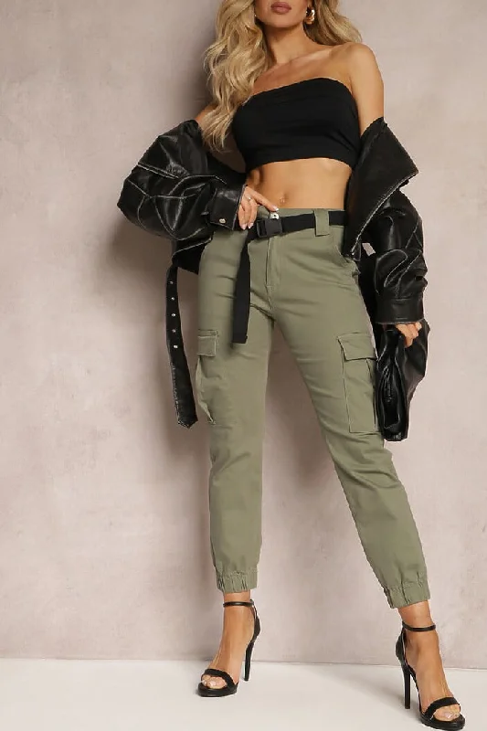 Delaney Khaki Belted Cargo Trousers