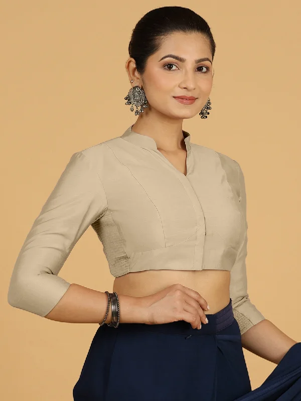 Maya x Rozaana | Three Quarter Sleeves Saree Blouse in Oyster Grey