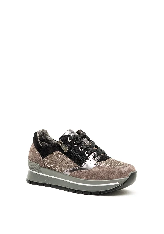 Igi & Co. Suede Animal Print Zip Trainers, Grey