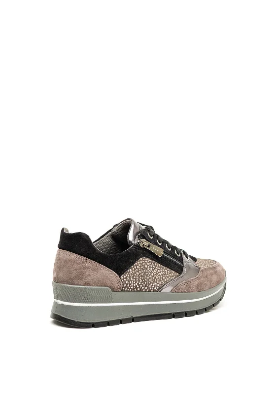 Igi & Co. Suede Animal Print Zip Trainers, Grey