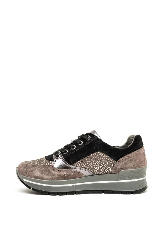 Igi & Co. Suede Animal Print Zip Trainers, Grey