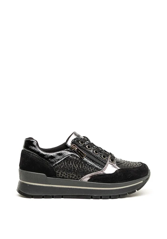 Igi & Co. Suede Animal Print Zip Trainers, Black