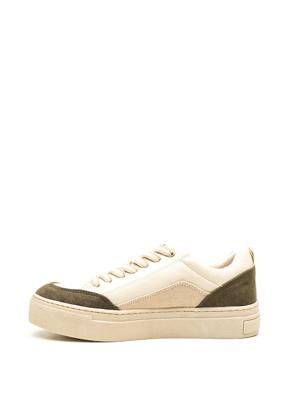 Marco Tozzi Colour Block Platform Trainers, Beige & Green