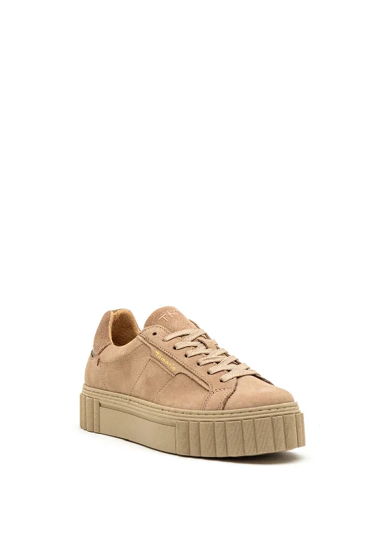 Tamaris Suede Leather Platform Key Sole Trainers, Taupe