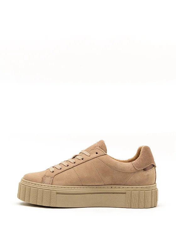 Tamaris Suede Leather Platform Key Sole Trainers, Taupe