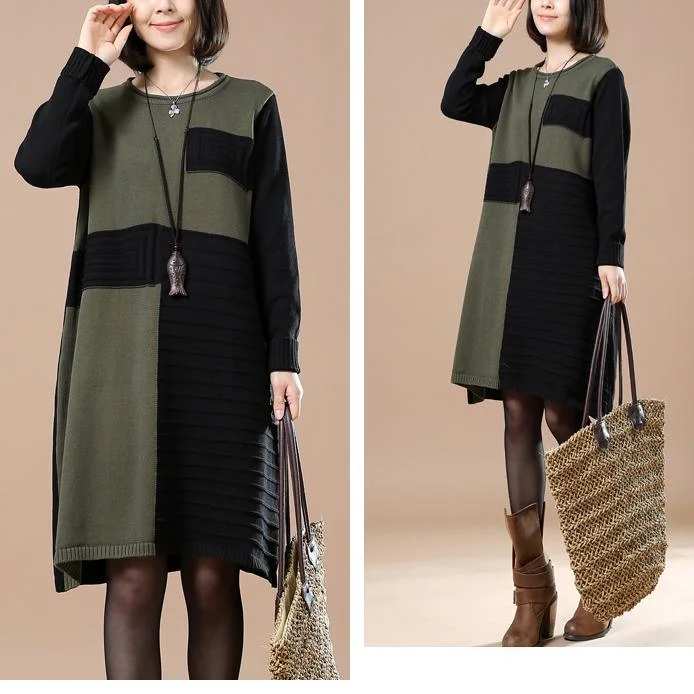 black long sweaters color patchwork