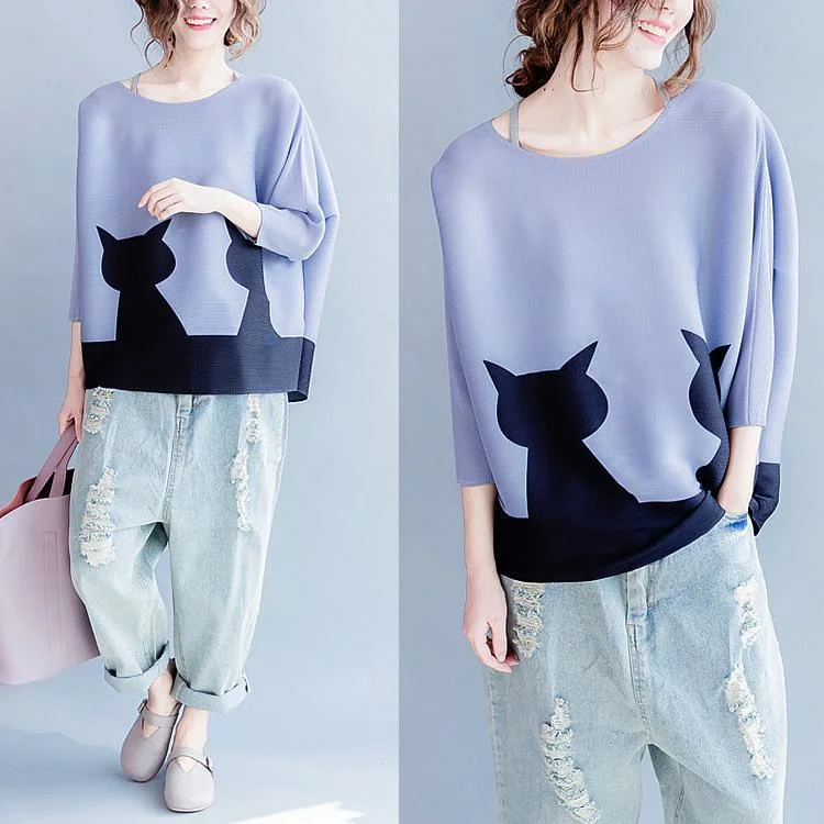 fall Two cats lavender sweatshirt plus size top long sleeve blouse