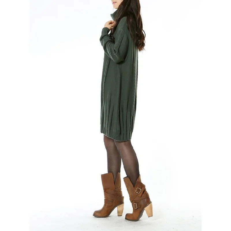 Blackish green sweater dresses turtle neck Plus size