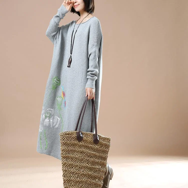 Gray long knit sweaters dress plus size