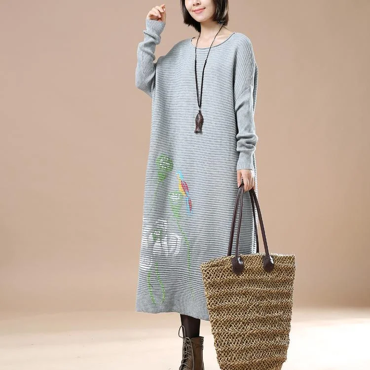 Gray long knit sweaters dress plus size