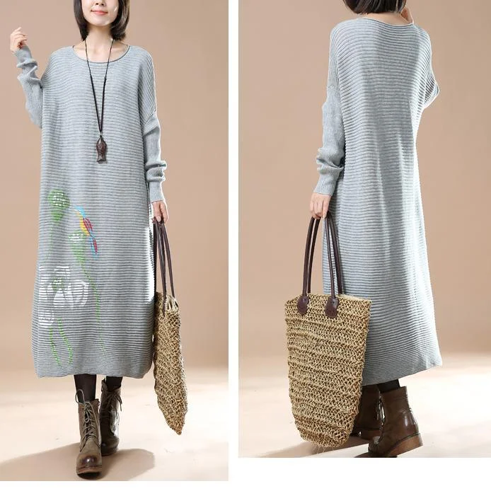 Gray long knit sweaters dress plus size