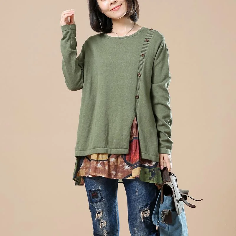 Green sweaters woman layerd knitted tops