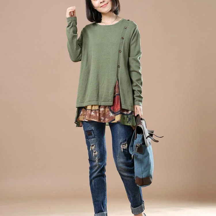 Green sweaters woman layerd knitted tops