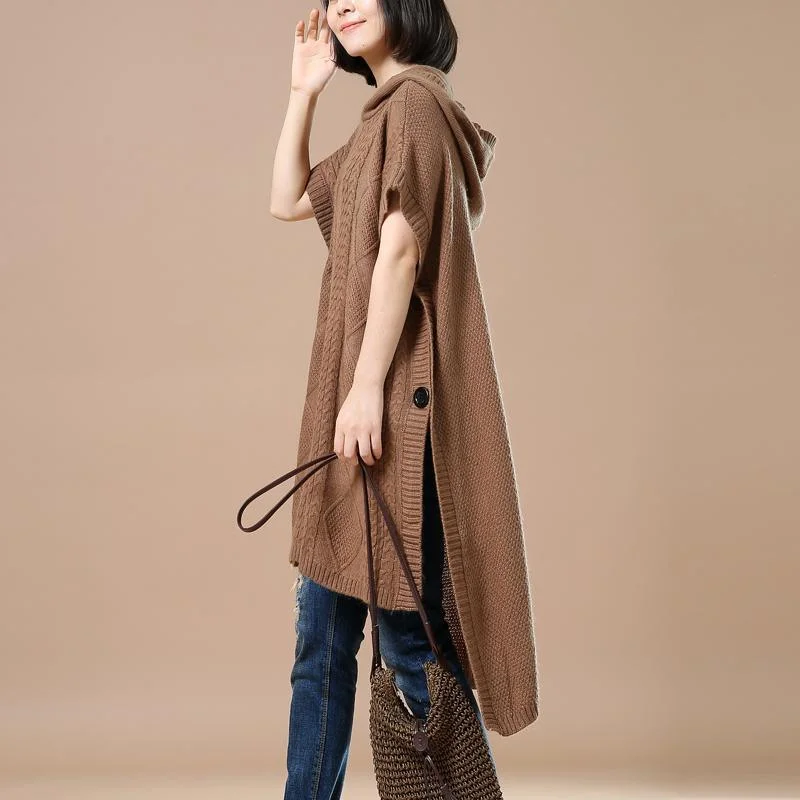 Khaki knitted dresses asymetrical sweaters women