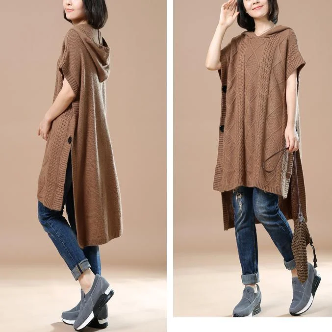 Khaki knitted dresses asymetrical sweaters women