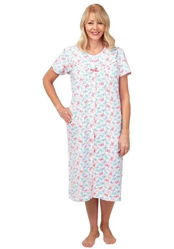 Marlon Butterfly Pattern Button Up Nightdress, Pink Multi