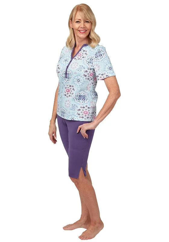 Marlon Mandela Pattern Short Pyjama Set, Blue & Purple