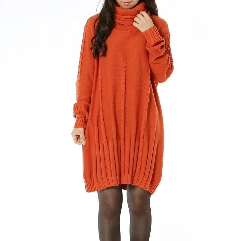 Orange women sweaters oversized cable knit