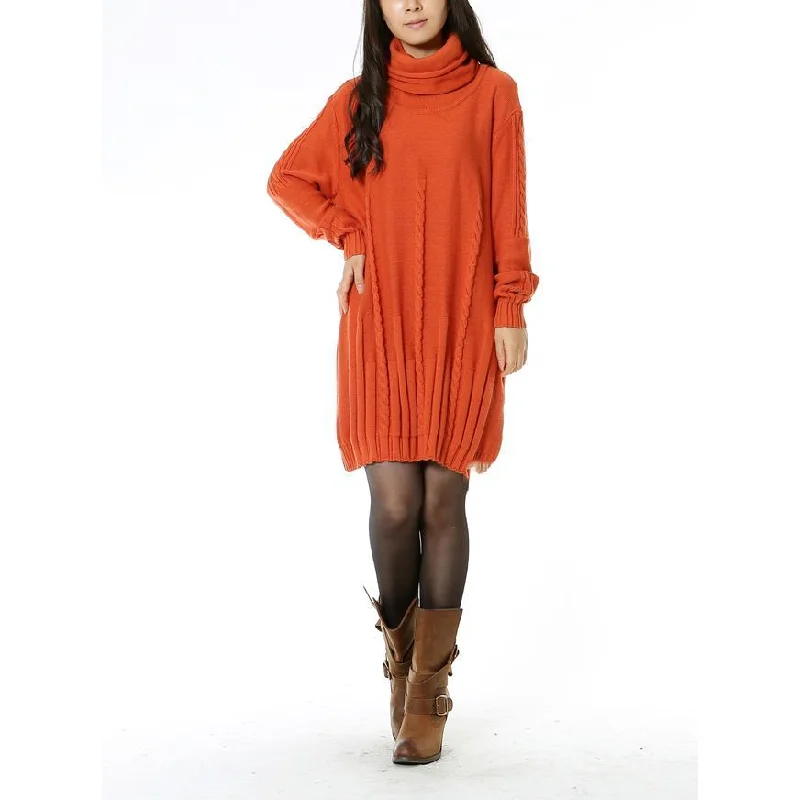 Orange women sweaters oversized cable knit