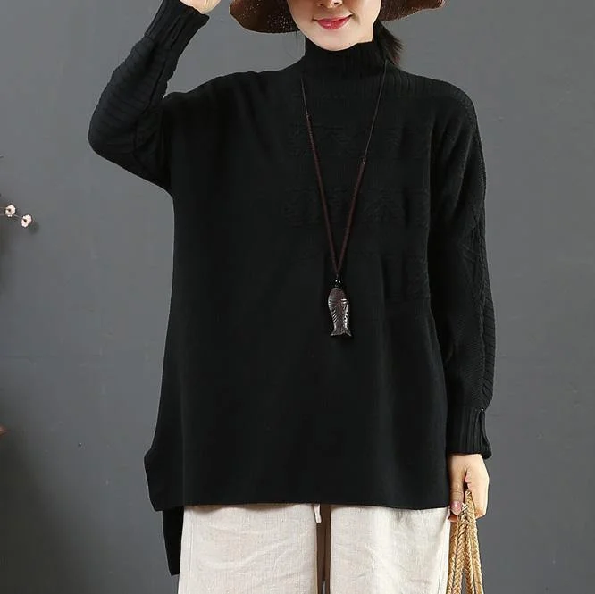 Oversized black sweater tops winter plus size clothing high neck sweaters