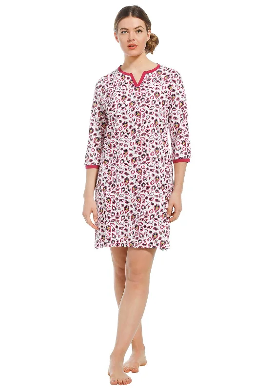 Pastunette V-neck Leaf Print Nightdress, Dark Pink