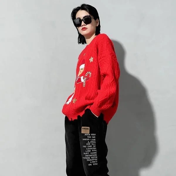 Patchwork Sequins Casual Sweater Women Cartoon Trendy Fashion New  Long Sleeve Pullover Elegant