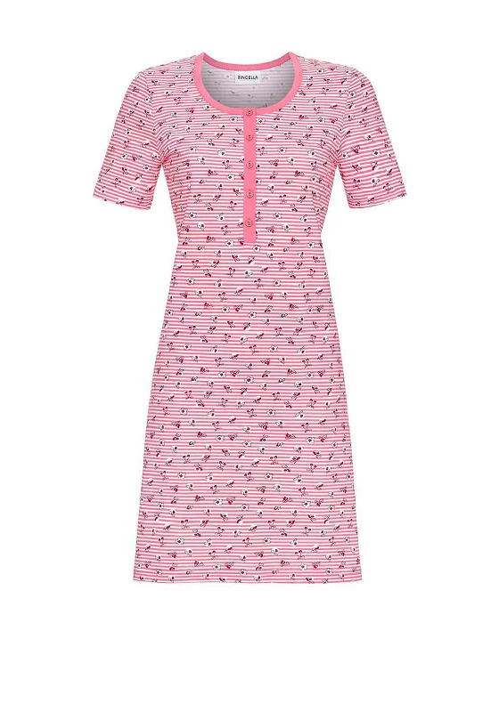 Ringella Stripe Short Sleeve Nightdress, Pink