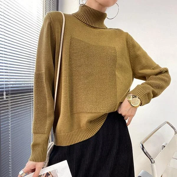 Turtleneck Collar Long Sleeve Pullover Elegant Match All Solid Color Top