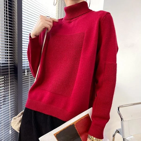 Turtleneck Collar Long Sleeve Pullover Elegant Match All Solid Color Top