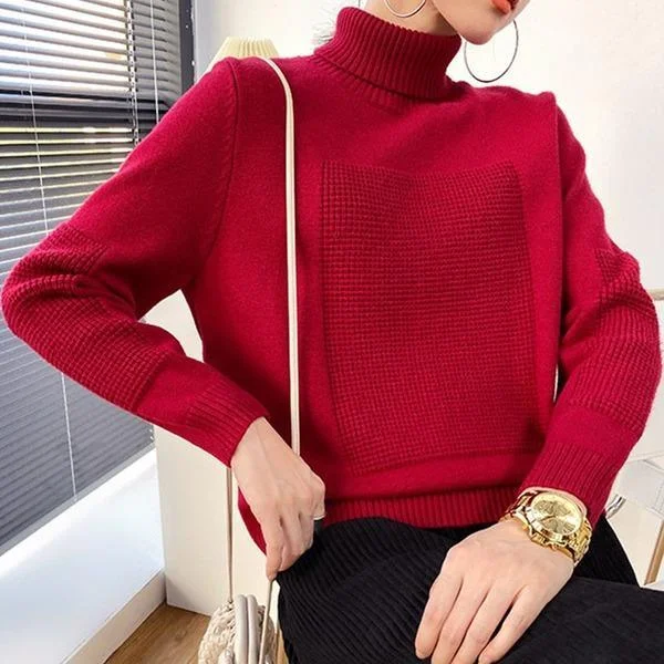 Turtleneck Collar Long Sleeve Pullover Elegant Match All Solid Color Top