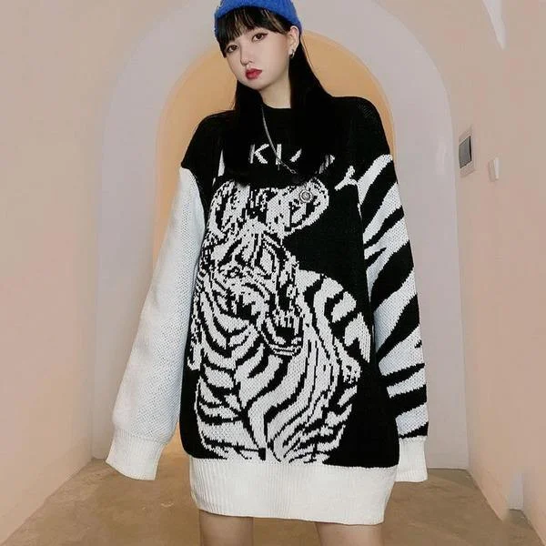 Women Warm Letter Print Pattern Knitted Sweater