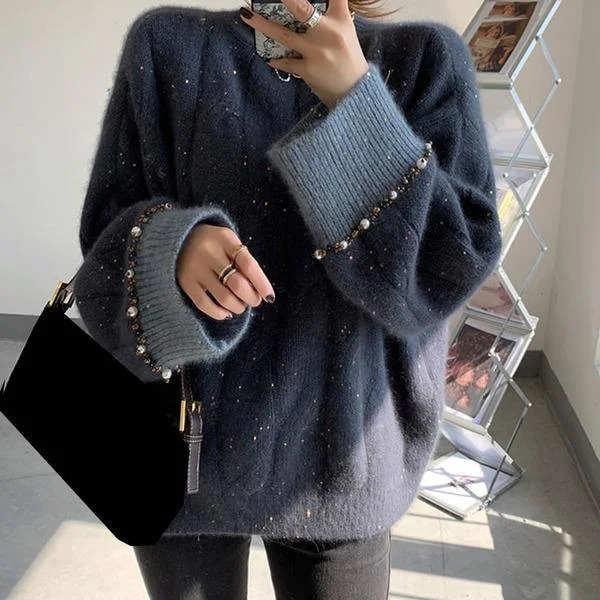 XITAO Pearls Knitted Pullover Sweater Women 2020 Winter Casual Fashion New Clothes