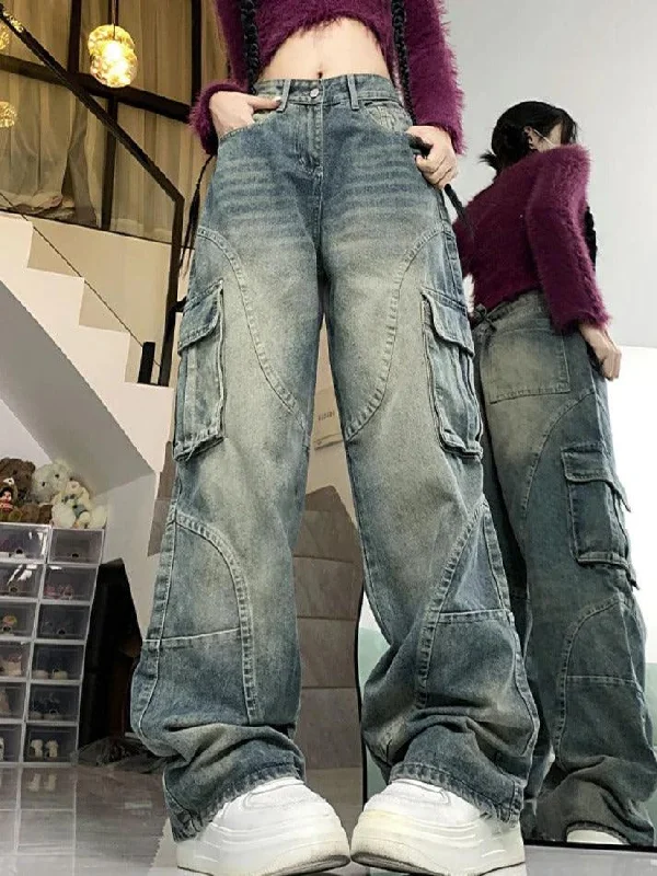 Street Multi Pocket Splice Cargo Jeans